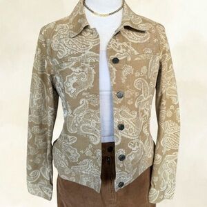Croft & Barrow | Tan Paisley Stretch Denim Jacket | Size 8